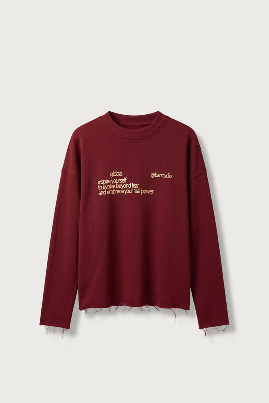 Erkek Boxy Fit Yazı Baskılı Bisiklet Yaka Sweatshirt Kırmızı