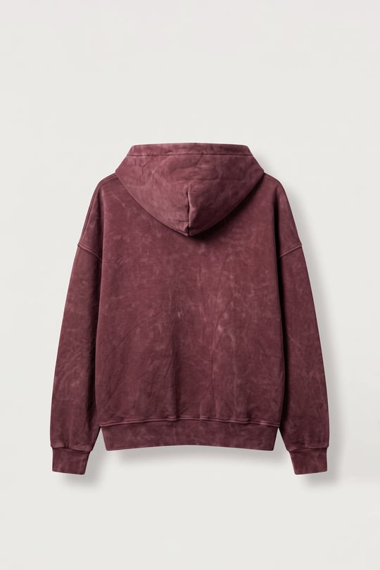 Erkek Boxy Fit Yıkamalı Metal Tokalı Kapüşonlu Sweatshirt Bordo