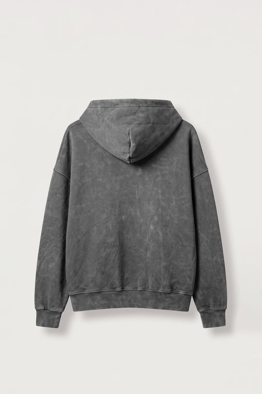 Erkek Boxy Fit Yıkamalı Metal Tokalı Kapüşonlu Sweatshirt Füme