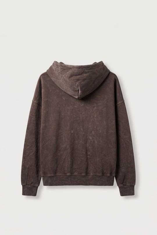 Erkek Boxy Fit Yıkamalı Metal Tokalı Kapüşonlu Sweatshirt Kahverengi