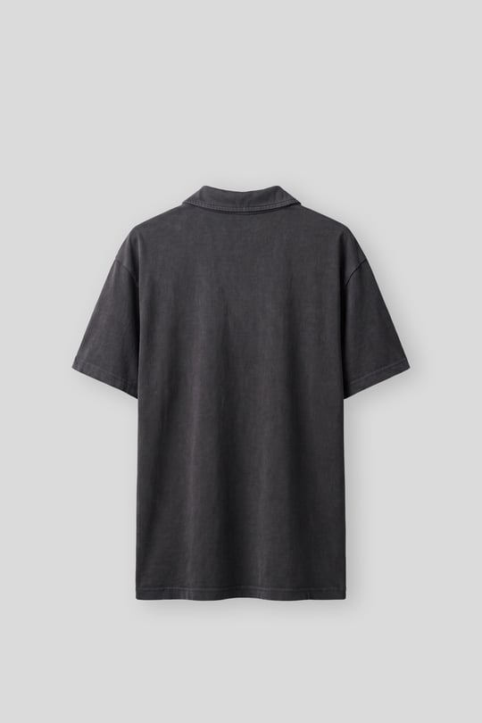 Erkek Boxy Fit Yıkamalı Polo Yaka T-Shirt Siyah