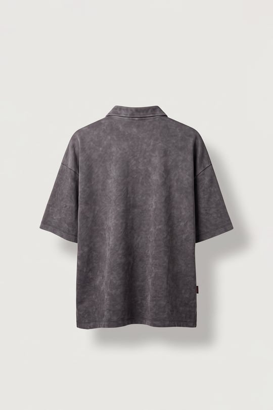 Erkek Boxy Fit Yıkamalı Polo Yaka T-Shirt Kahverengi