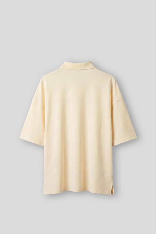 Erkek Boxy Fit Yıkamalı Polo Yaka T-Shirt Sarı