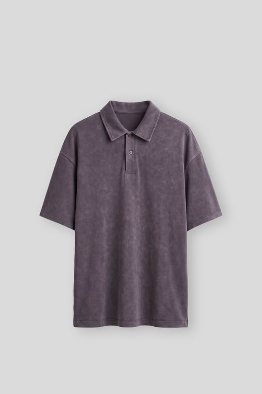 Erkek Boxy Fit Yıkamalı Polo Yaka T-Shirt Kahverengi