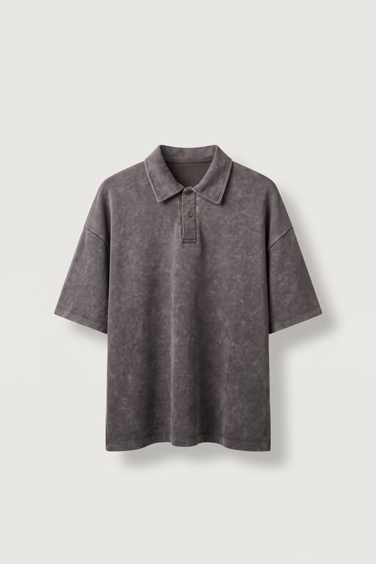 Erkek Boxy Fit Yıkamalı Polo Yaka T-Shirt Kahverengi