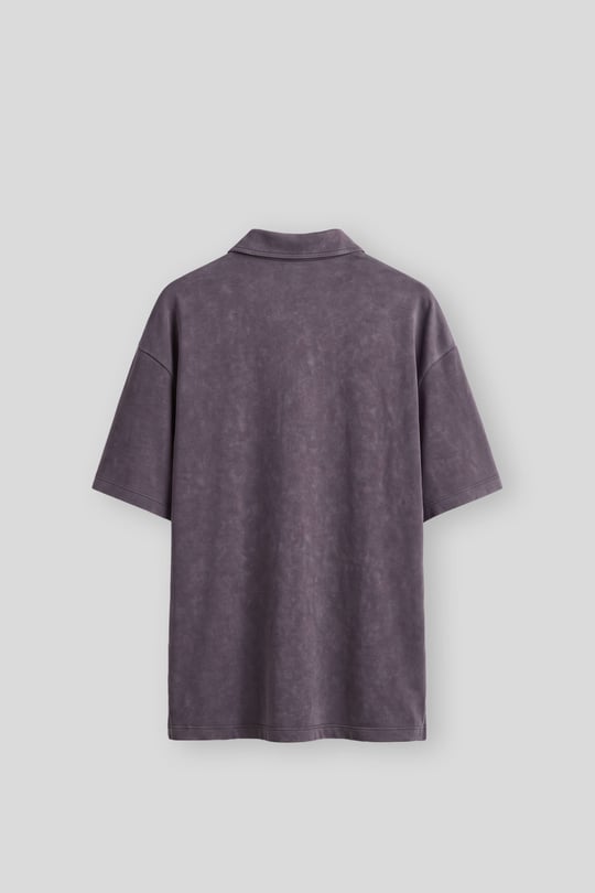 Erkek Boxy Fit Yıkamalı Polo Yaka T-Shirt Kahverengi