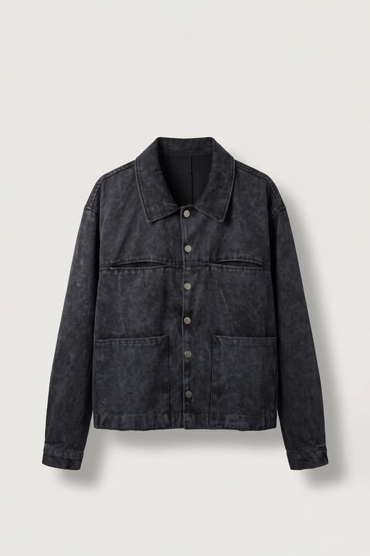 Erkek Boxy Fit Yıkamalı Utility Gabardin Ceket Siyah