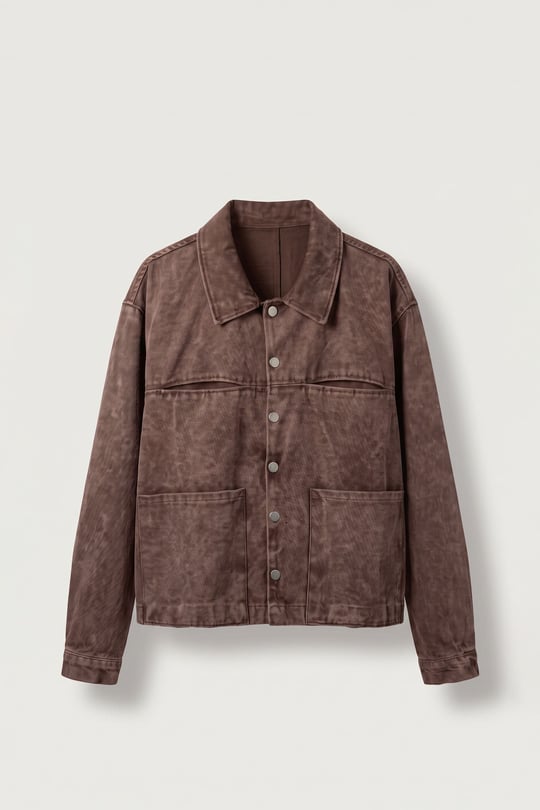 Erkek Boxy Fit Yıkamalı Utility Gabardin Ceket Kahverengi