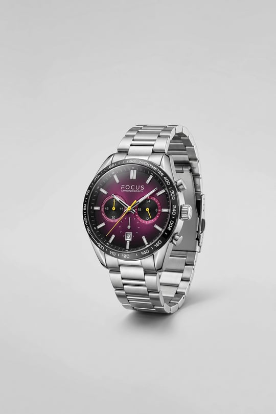 Erkek Çelik Kordon Tachymeter Analog Kol Saati Gümüş / Bordo