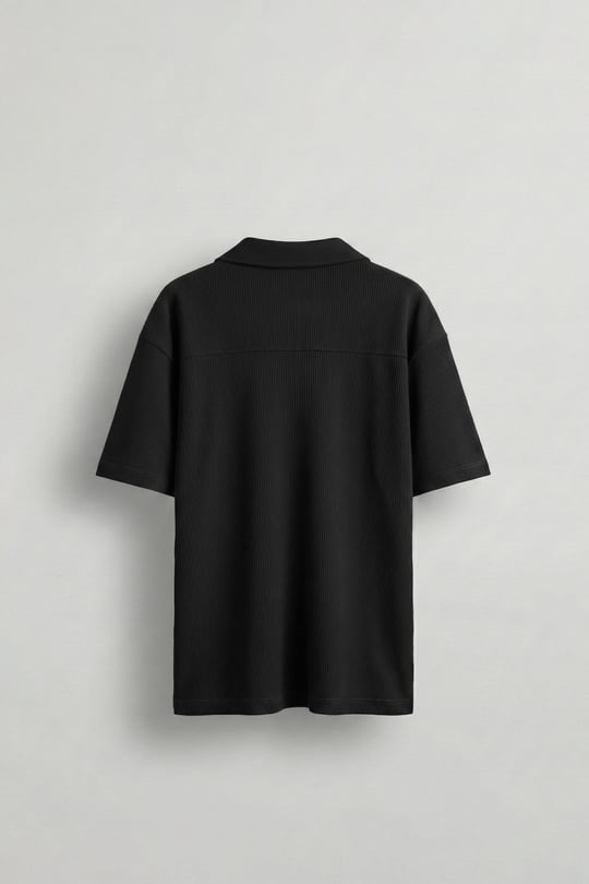 Erkek Fermuarlı Polo Yaka T-Shirt Siyah