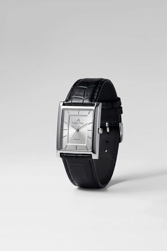 Erkek Milano Dikdörtgen Deri Kordon Kol Saati Siyah