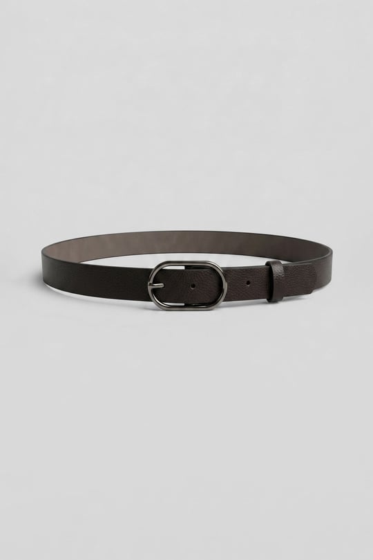 Erkek Minimal Oval Tokalı Kemer Koyu Kahve