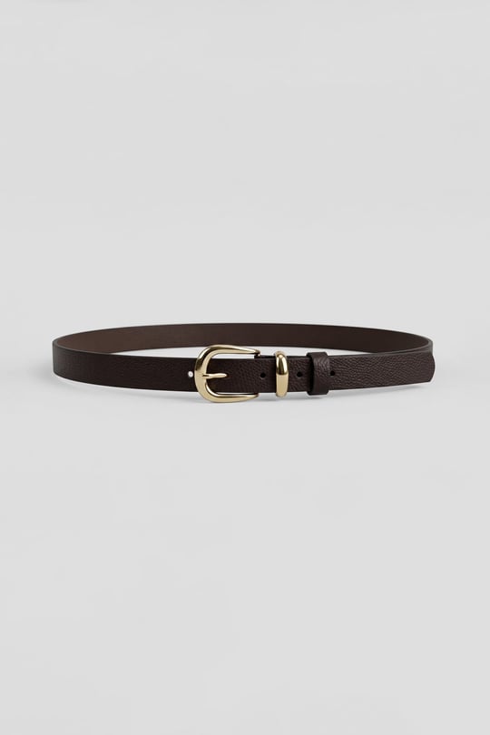 Erkek Modern İnce Gold Tokalı Casual Kemer Koyu Kahve