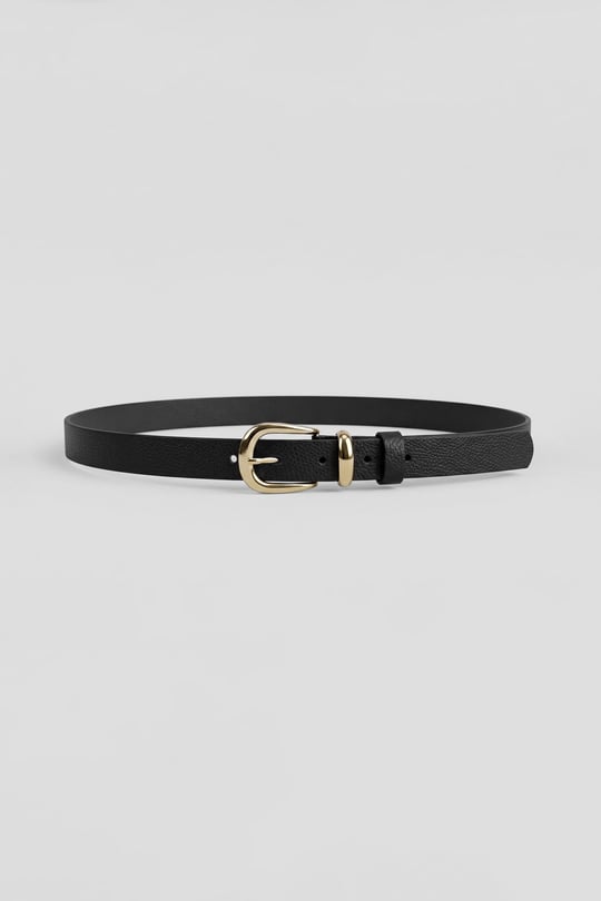 Erkek Modern İnce Gold Tokalı Casual Kemer Siyah