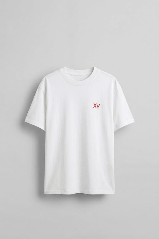 Erkek Oversize Antik Mühür Kabartmalı Baskılı T-Shirt Beyaz