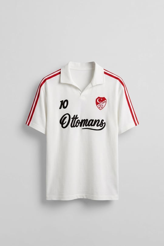Erkek Oversize Ay Yıldız Detaylı Polo Yaka Forma T-Shirt Ekru