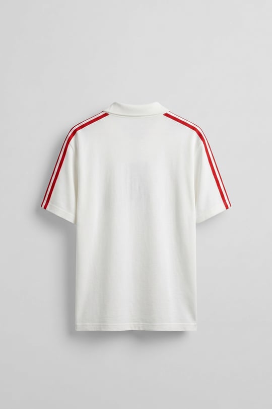 Erkek Oversize Ay Yıldız Detaylı Polo Yaka Forma T-Shirt Ekru