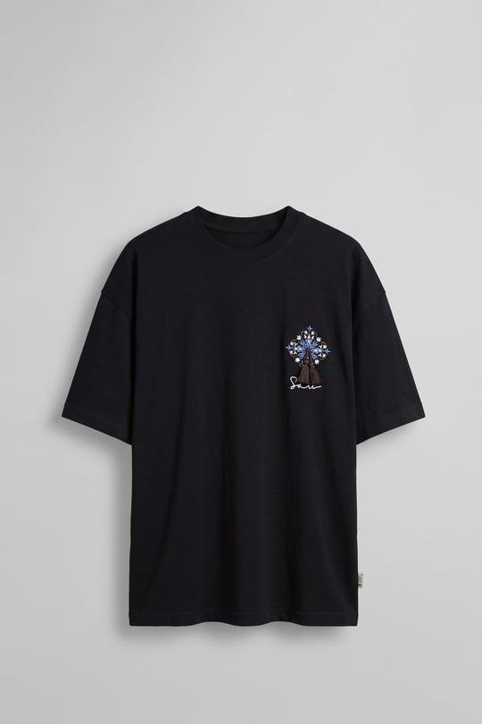 Erkek Oversize Bozkır Atı 3D Sırt Baskılı T-Shirt Siyah