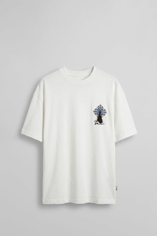 Erkek Oversize Bozkır Atı 3D Sırt Baskılı T-Shirt Beyaz