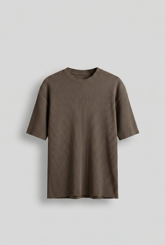 Erkek Oversize Çizgi Desenli Esnek Ve Hafif Rahat Yazlık T-Shirt Açık Kahve