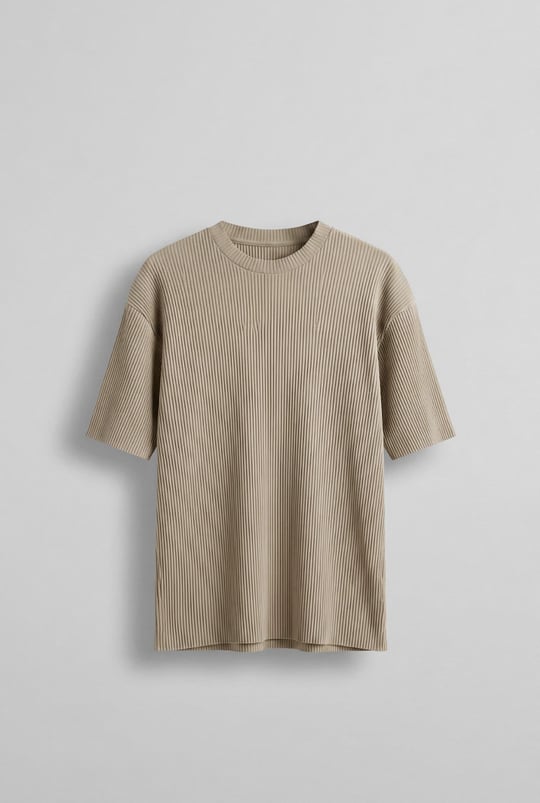 Erkek Oversize Çizgi Desenli Esnek Ve Hafif Rahat Yazlık T-Shirt Bej