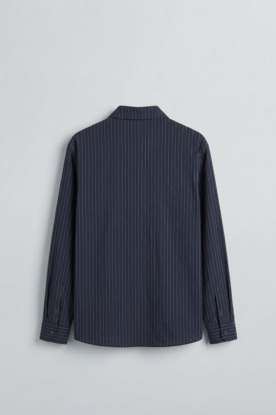 Erkek Oversize Çizgili Boxy Fit Uzun Kollu Gömlek Lacivert