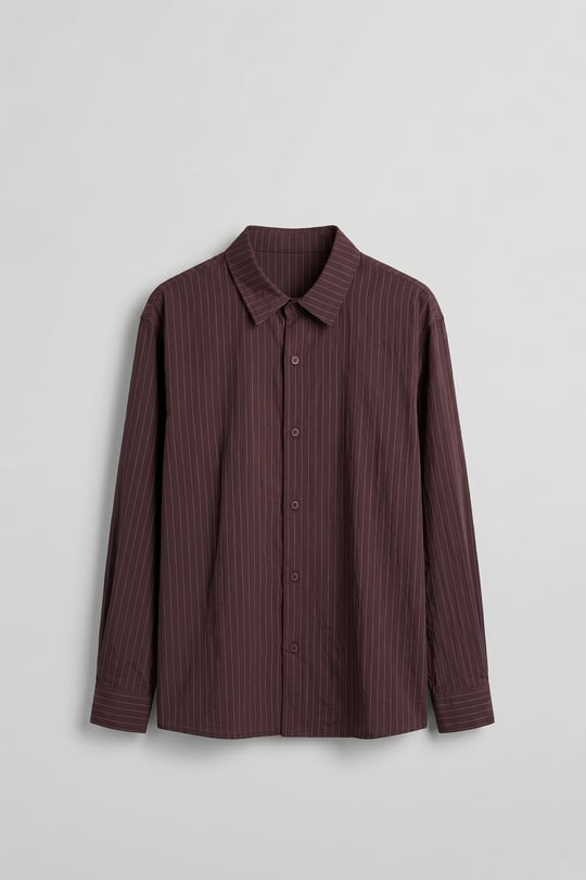 Erkek Oversize Çizgili Boxy Fit Uzun Kollu Gömlek Bordo