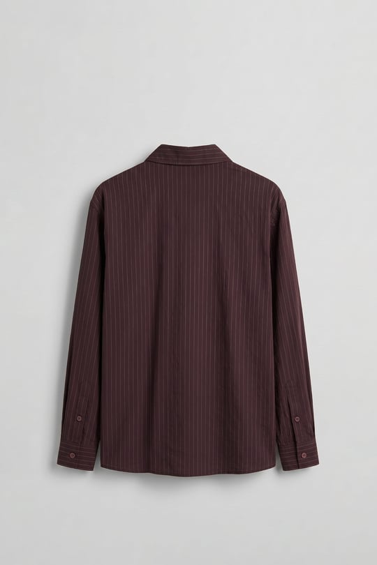 Erkek Oversize Çizgili Boxy Fit Uzun Kollu Gömlek Bordo