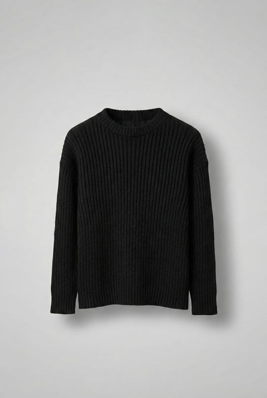 Erkek Oversize Fitilli Basic Triko Kazak Siyah