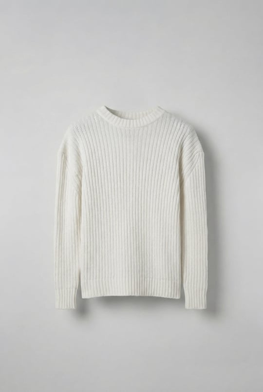 Erkek Oversize Fitilli Basic Triko Kazak Ekru