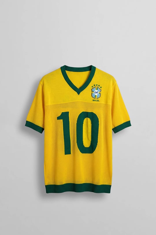 Erkek Oversize Futbol V Yaka Triko Forma T-Shirt Sarı