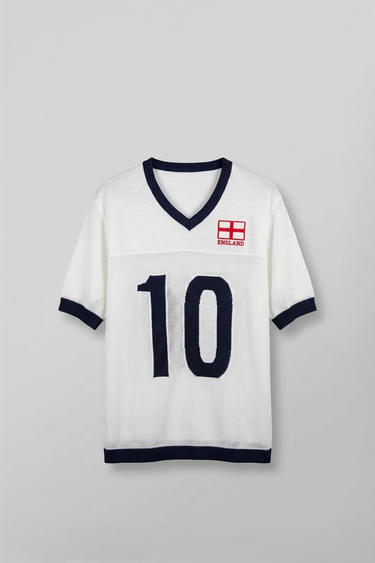 Erkek Oversize Futbol V Yaka Triko Forma T-Shirt Ekru