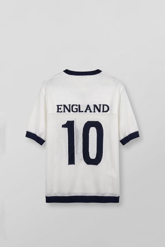 Erkek Oversize Futbol V Yaka Triko Forma T-Shirt Ekru