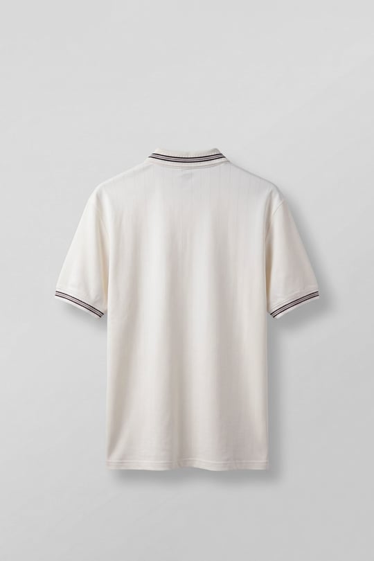 Erkek Oversize Kontrast Detaylı Triko Polo Yaka T-Shirt Ekru