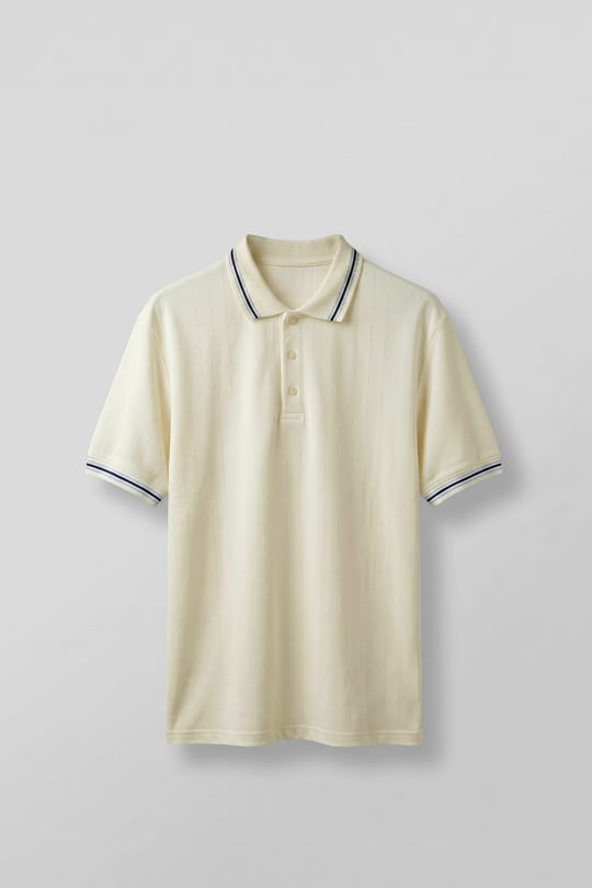 Erkek Oversize Kontrast Detaylı Triko Polo Yaka T-Shirt Bej