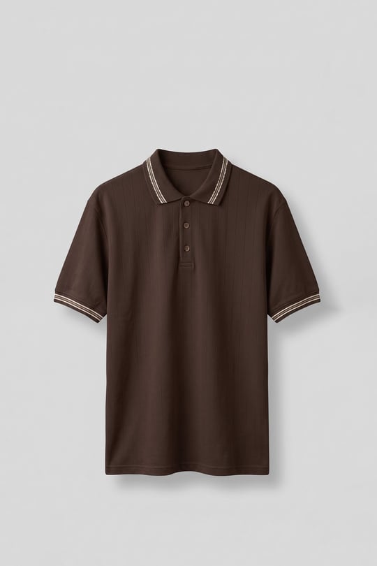 Erkek Oversize Kontrast Detaylı Triko Polo Yaka T-Shirt Kahverengi