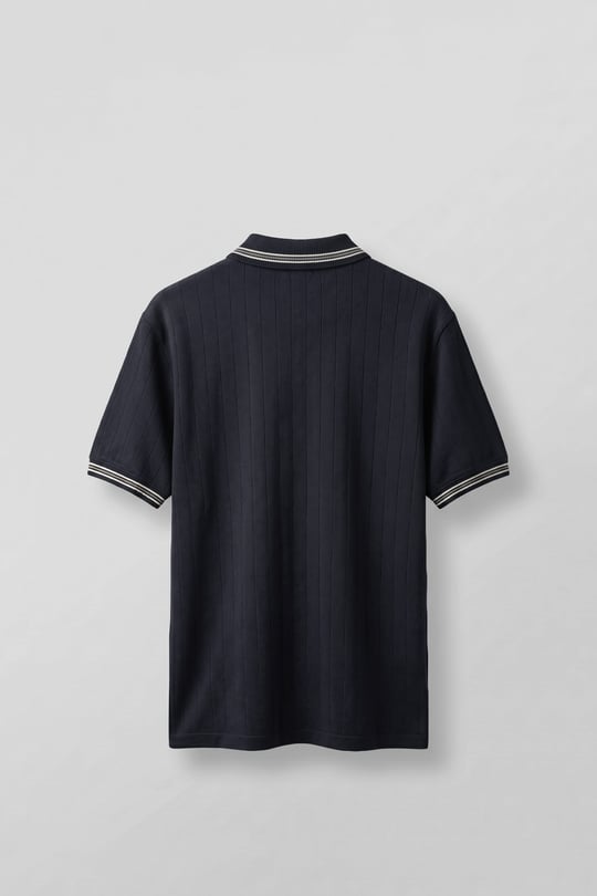Erkek Oversize Kontrast Detaylı Triko Polo Yaka T-Shirt Lacivert