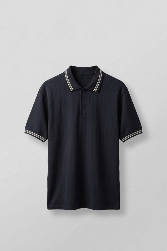 Erkek Oversize Kontrast Detaylı Triko Polo Yaka T-Shirt Lacivert