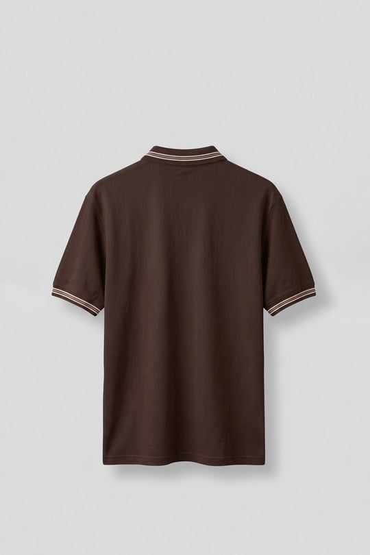 Erkek Oversize Kontrast Detaylı Triko Polo Yaka T-Shirt Kahverengi
