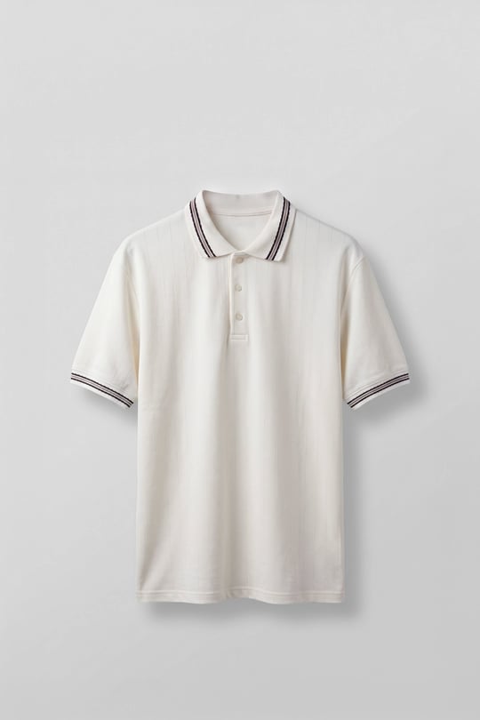 Erkek Oversize Kontrast Detaylı Triko Polo Yaka T-Shirt Ekru