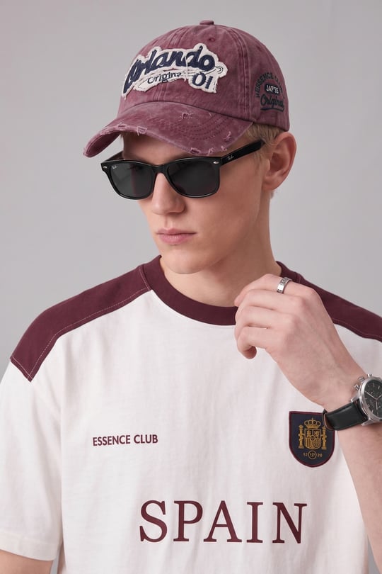 Erkek Oversize Nakışlı Ülke Temalı Forma T-Shirt Ekru/Bordo