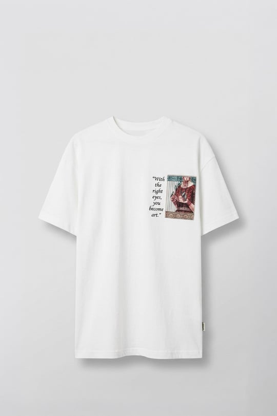 Erkek Oversize Oryantal 3D Sırt Baskılı T-Shirt Beyaz