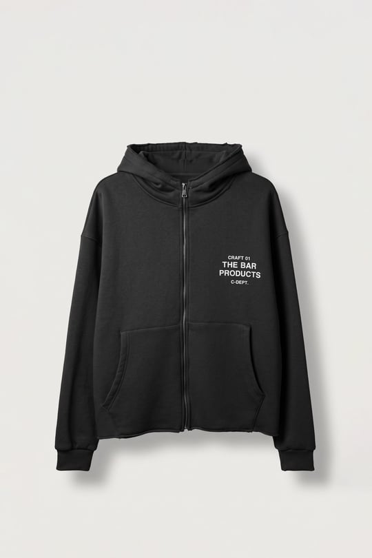 Erkek Oversize Sırt Baskılı Fermuarlı Kapüşonlu Sweatshirt Siyah