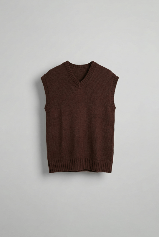 Erkek Oversize V Yaka Triko Süveter Kahve