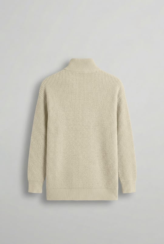 Erkek Oversize Yarım Fermuarlı Kazak Bej