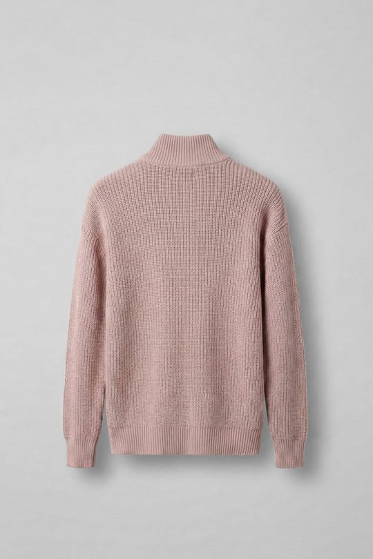 Erkek Oversize Yarım Fermuarlı Kazak Pembe