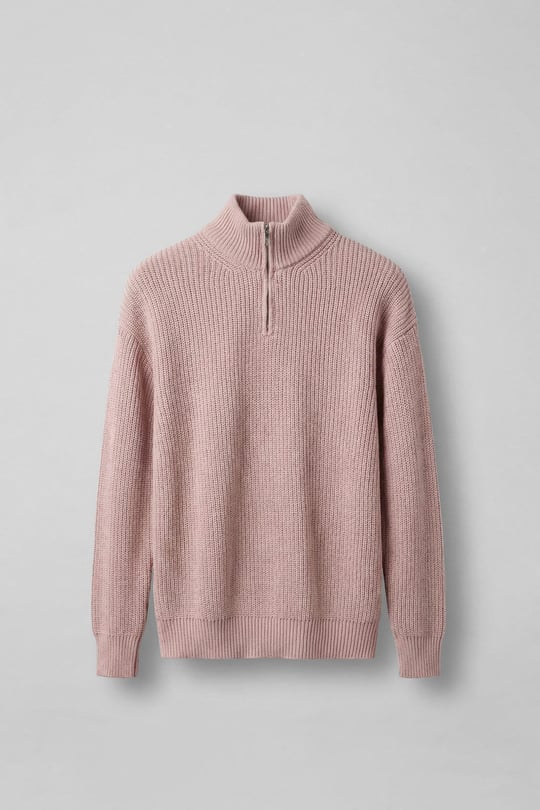 Erkek Oversize Yarım Fermuarlı Kazak Pembe