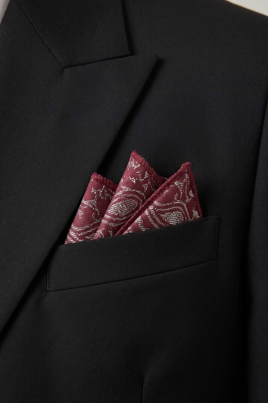 Erkek Paisley Desenli Jakarlı Cep Mendili Bordo