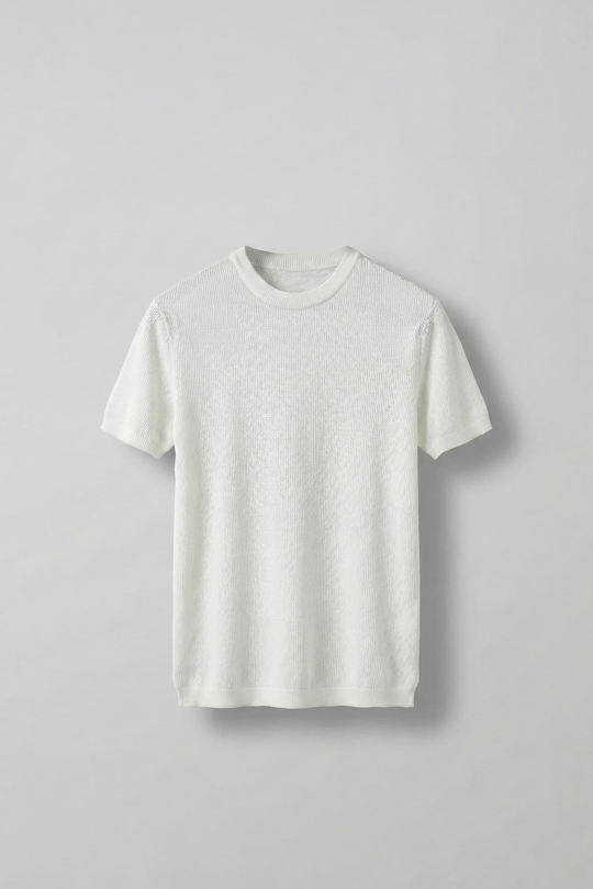 Erkek Regular Fit Bisiklet Yaka Esnek Triko T-Shirt Ekru