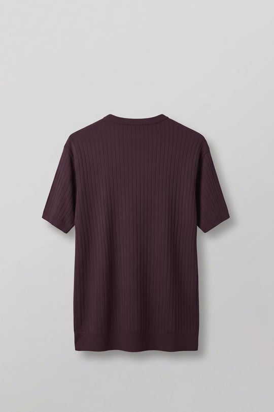 Erkek Regular Fit Fitilli Triko Bisiklet Yaka T-Shirt Bordo